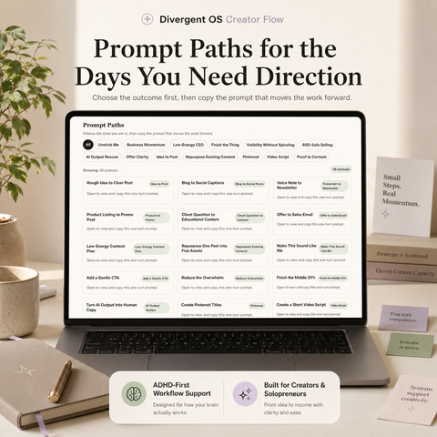 Divergent OS Creator Flow | ADHD Content Planner, AI Workflow System & Creative Business Operating System
