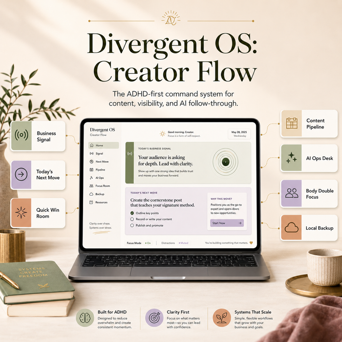 Divergent OS Creator Flow | ADHD Content Planner, AI Workflow System & Creative Business Operating System