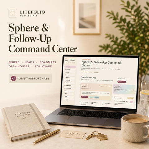 LiteFolio Real Estate | ADHD-Friendly Sphere CRM, Follow-Up Tracker & Referral Command Center for Agents