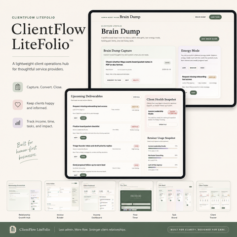 ClientFlow LiteFolio | Client Operations Dashboard for Virtual Assistants & Service Providers