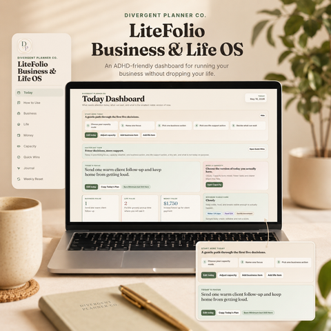 LiteFolio Business & Life OS | ADHD-Friendly Solopreneur Dashboard