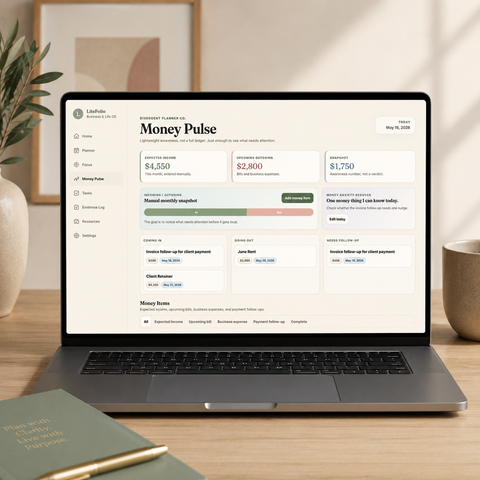 LiteFolio Business & Life OS | ADHD-Friendly Solopreneur Dashboard