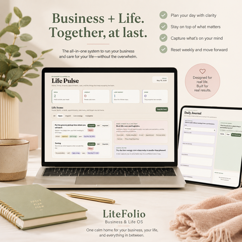 LiteFolio Business & Life OS | ADHD-Friendly Solopreneur Dashboard